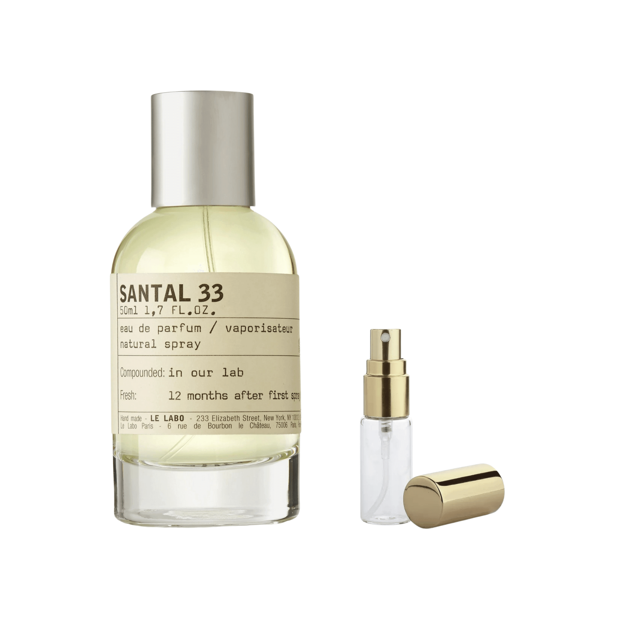 Santal 33 by Le Labo fine fragrance decant sample size travel atomizer